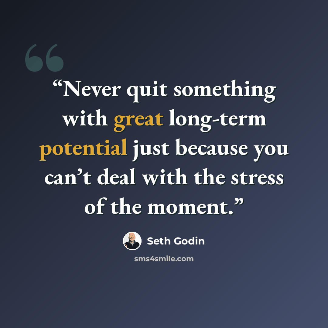 “Never quit something with great long-term potential just because you can’t deal with the stress of the moment.” quote by Seth Godin