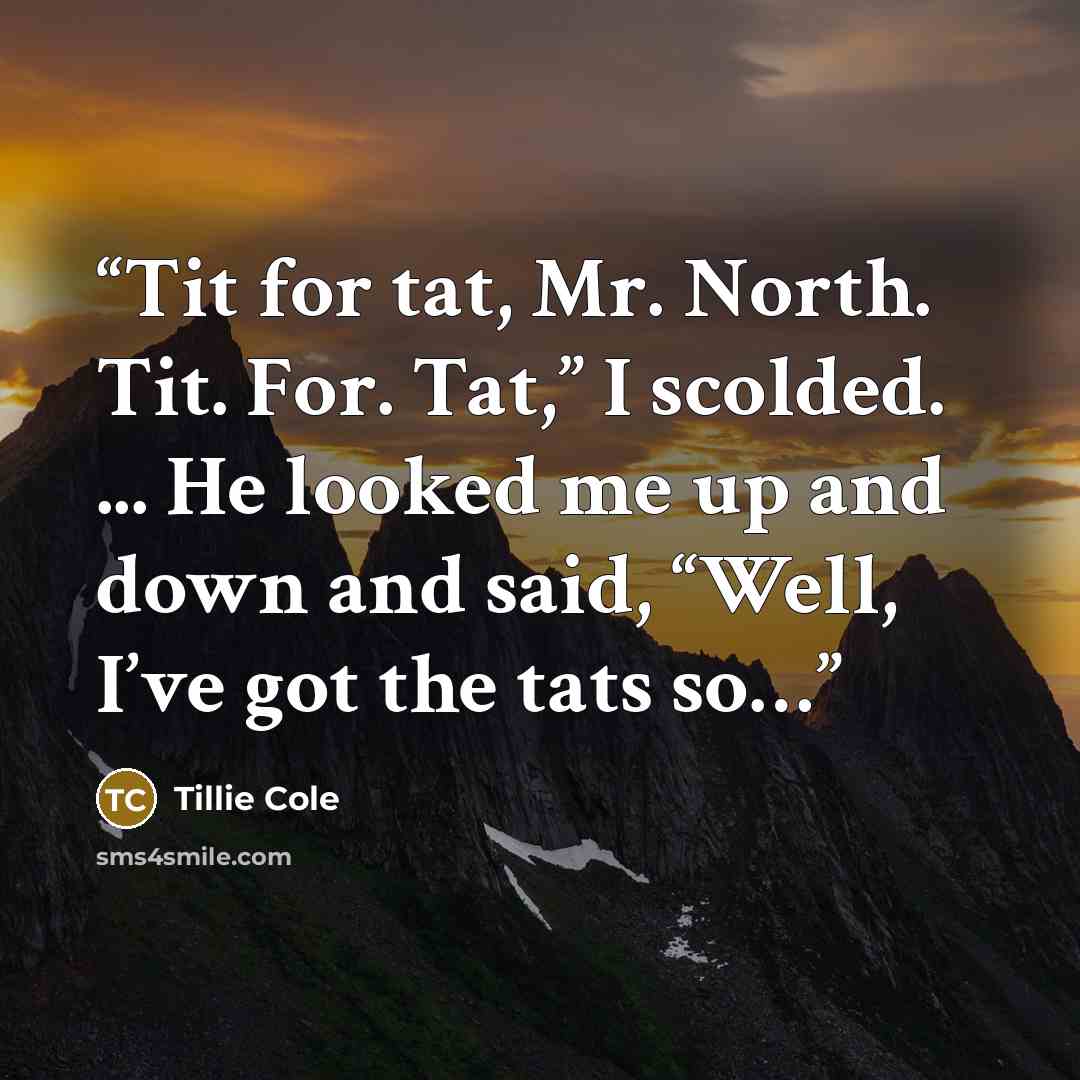 “Tit for tat, Mr. North. Tit. For. Tat,” I scolded. ... He looked me up and down and said, “Well, I’ve got the tats so…” quote by Tillie Cole