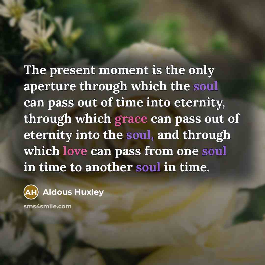 “The present moment is the only aperture through which the soul can pass out of time into eternity, through which grace can pass out of eternity into the soul, and through which love can pass from one soul in time to another soul in time.” quote by Aldous Huxley