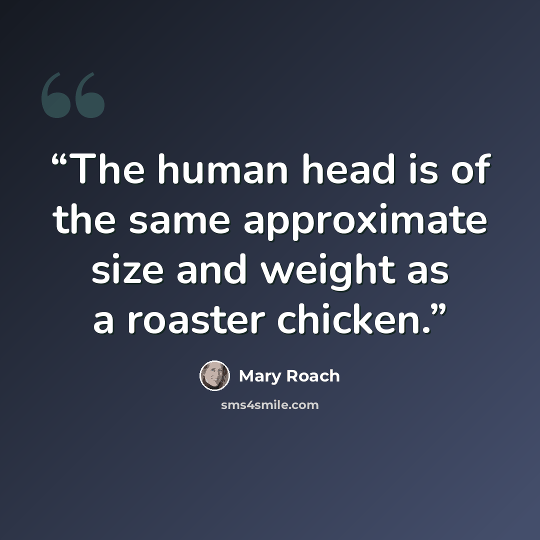 “The human head is of the same approximate size and weight as a roaster chicken.” quote by Mary Roach