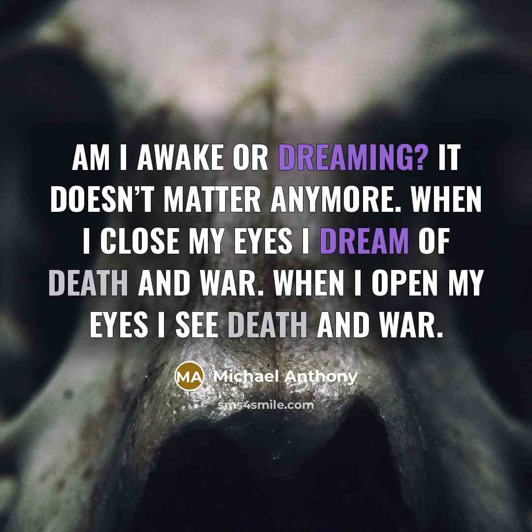 “Am I awake or dreaming? It doesn’t matter anymore. When I close my eyes I dream of death and war. When I open my eyes I see death and war.” quote by Michael Anthony