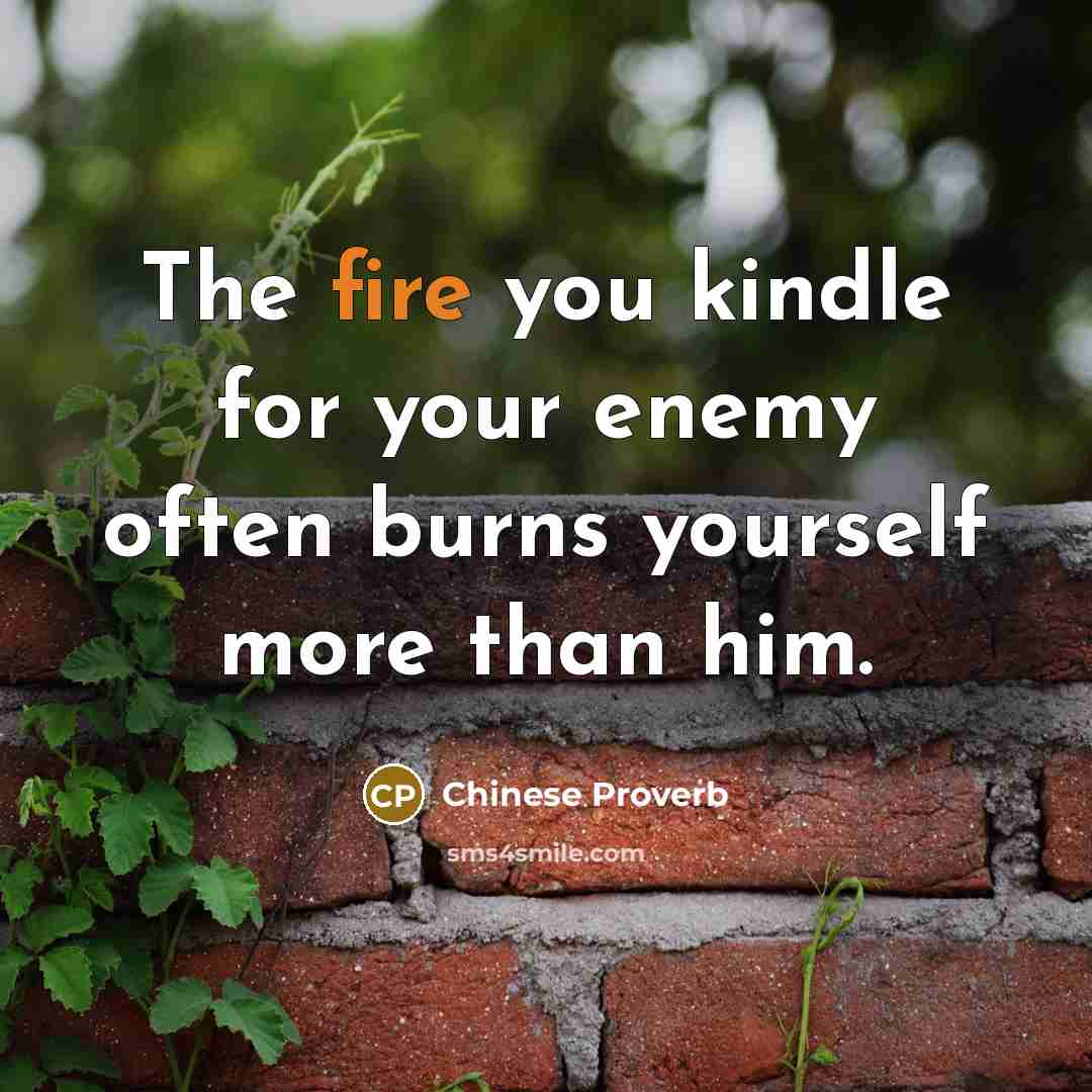 “The fire you kindle for your enemy often burns yourself more than him.” quote by Chinese Proverb