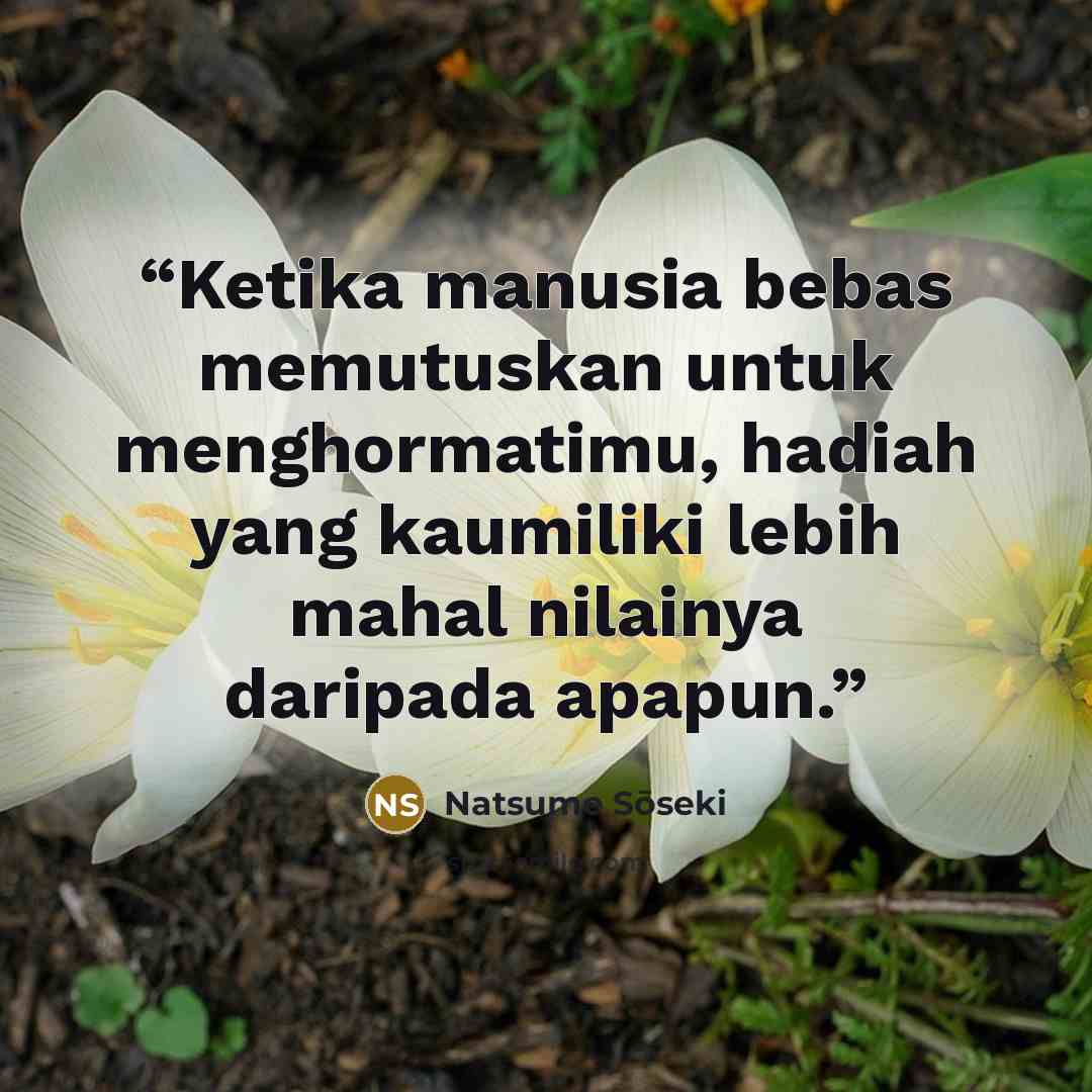 “Ketika manusia bebas memutuskan untuk menghormatimu, hadiah yang kaumiliki lebih mahal nilainya daripada apapun.” quote by Natsume Sōseki