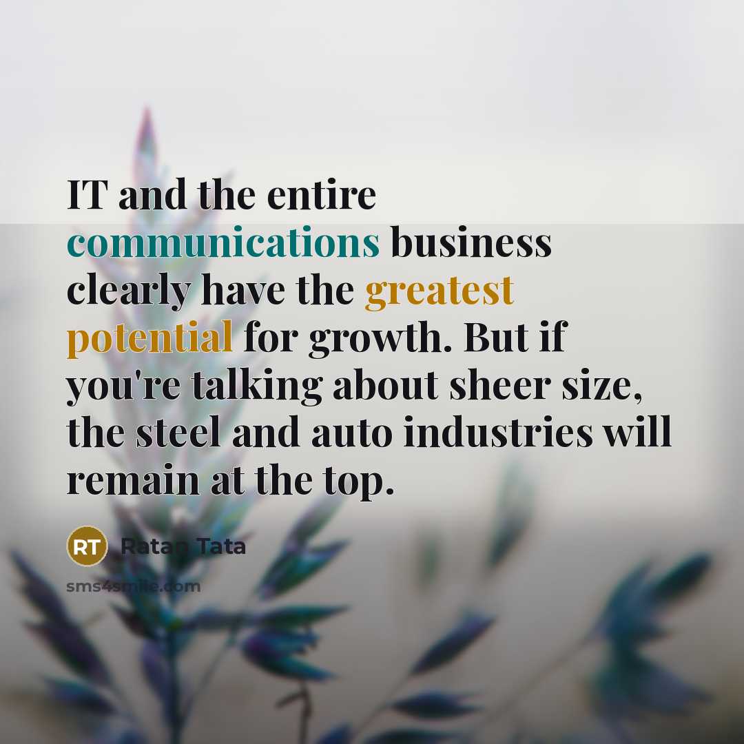 “IT and the entire communications business clearly have the greatest potential for growth. But if you're talking about sheer size, the steel and auto industries will remain at the top.” quote by Ratan Tata