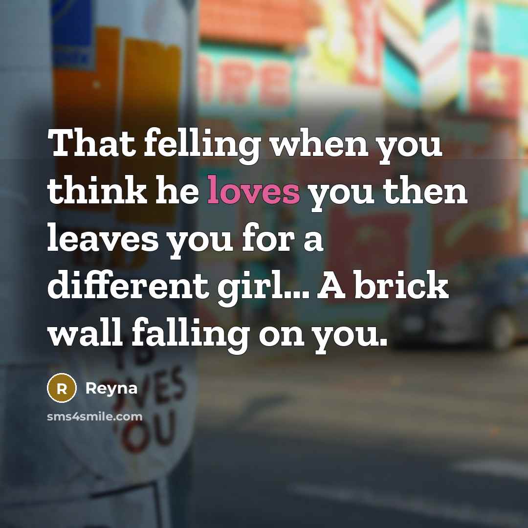 “That felling when you think he loves you then leaves you for a different girl… A brick wall falling on you.” quote by Reyna