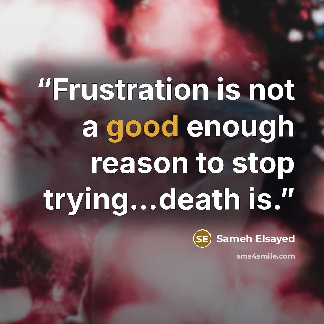 “Frustration is not a good enough reason to stop trying…death is.” quote by Sameh Elsayed