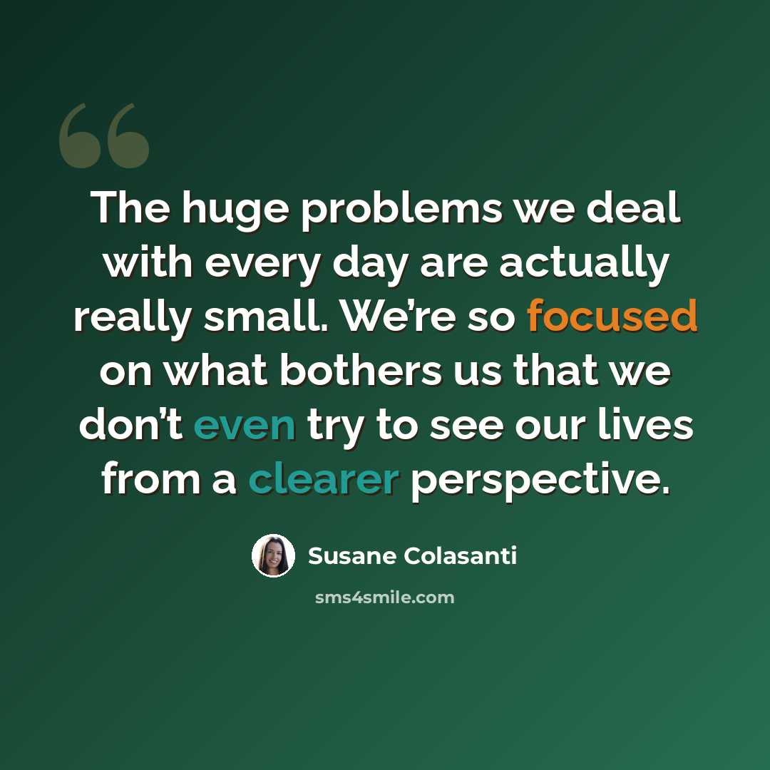 “The huge problems we deal with every day are actually really small. We’re so focused on what bothers us that we don’t even try to see our lives from a clearer perspective.” quote by Susane Colasanti