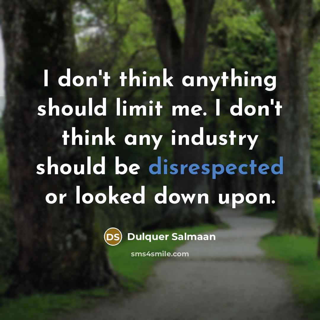 “I don't think anything should limit me. I don't think any industry should be disrespected or looked down upon.” quote by Dulquer Salmaan