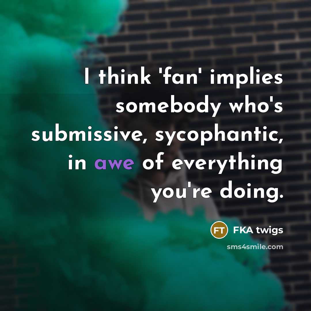 “I think 'fan' implies somebody who's submissive, sycophantic, in awe of everything you're doing.” quote by FKA twigs