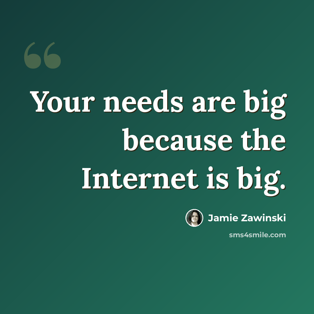“Your needs are big because the Internet is big.” quote by Jamie Zawinski