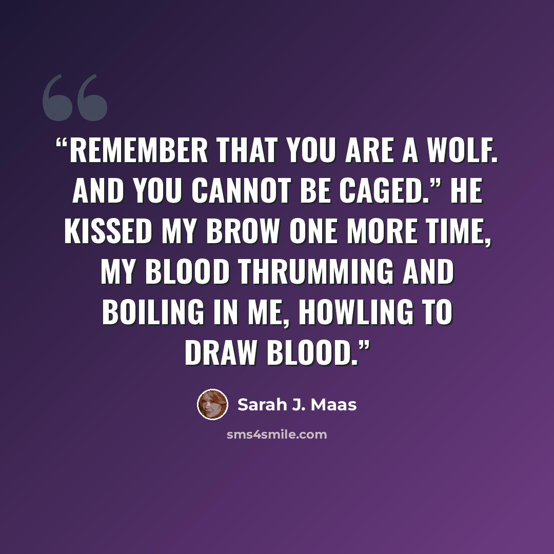 “Remember that you are a wolf. And you cannot be caged.” He kissed my brow one more time, my blood thrumming and boiling in me, howling to draw blood.” quote by Sarah J. Maas