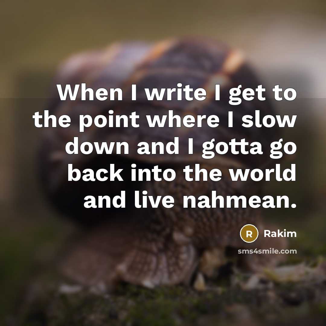 “When I write I get to the point where I slow down and I gotta go back into the world and live nahmean.” quote by Rakim