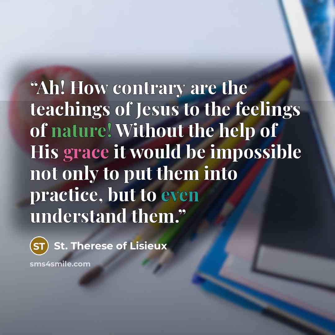 “Ah! How contrary are the teachings of Jesus to the feelings of nature! Without the help of His grace it would be impossible not only to put them into practice, but to even understand them.” quote by St. Therese of Lisieux