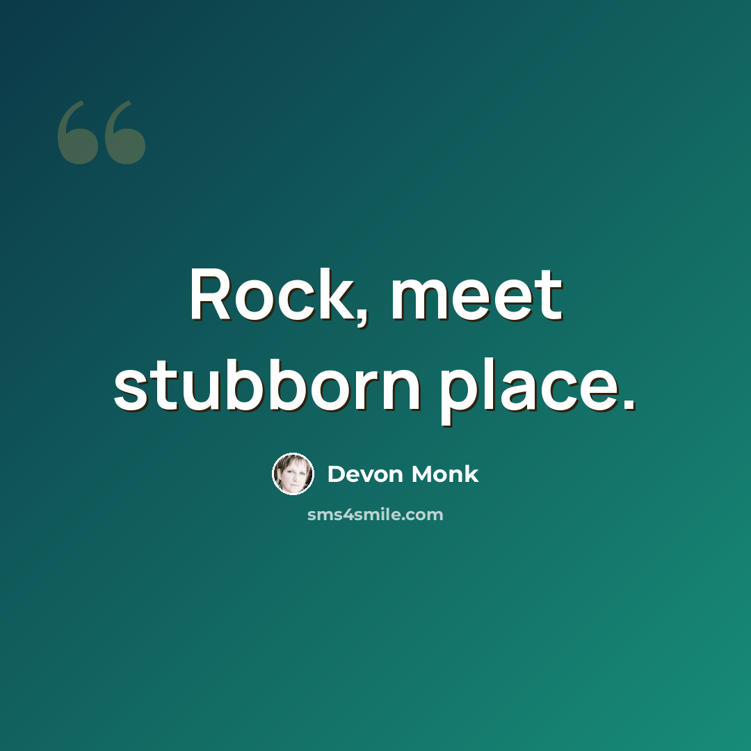 “Rock, meet stubborn place.” quote by Devon Monk