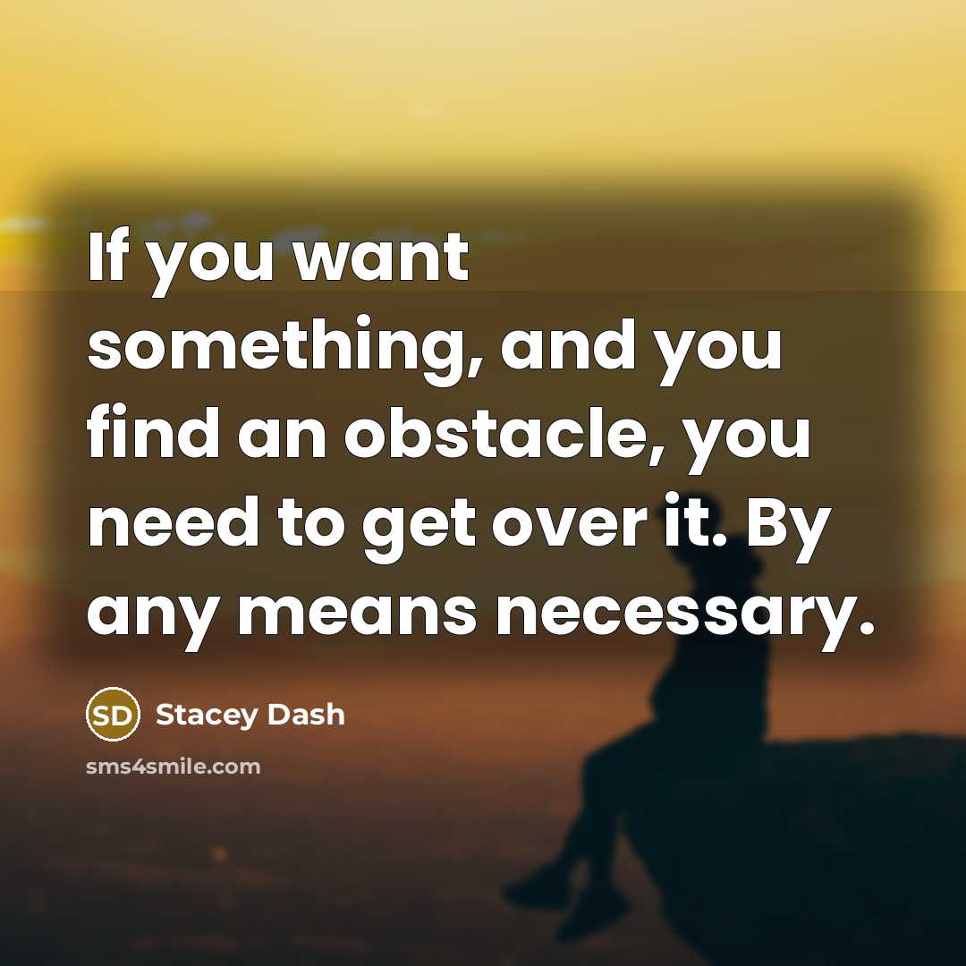 “If you want something, and you find an obstacle, you need to get over it. By any means necessary.” quote by Stacey Dash