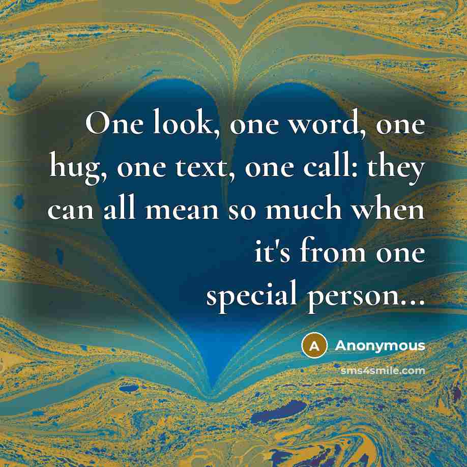 “One look, one word, one hug, one text, one call: they can all mean so much when it's from one special person...” quote by Anonymous