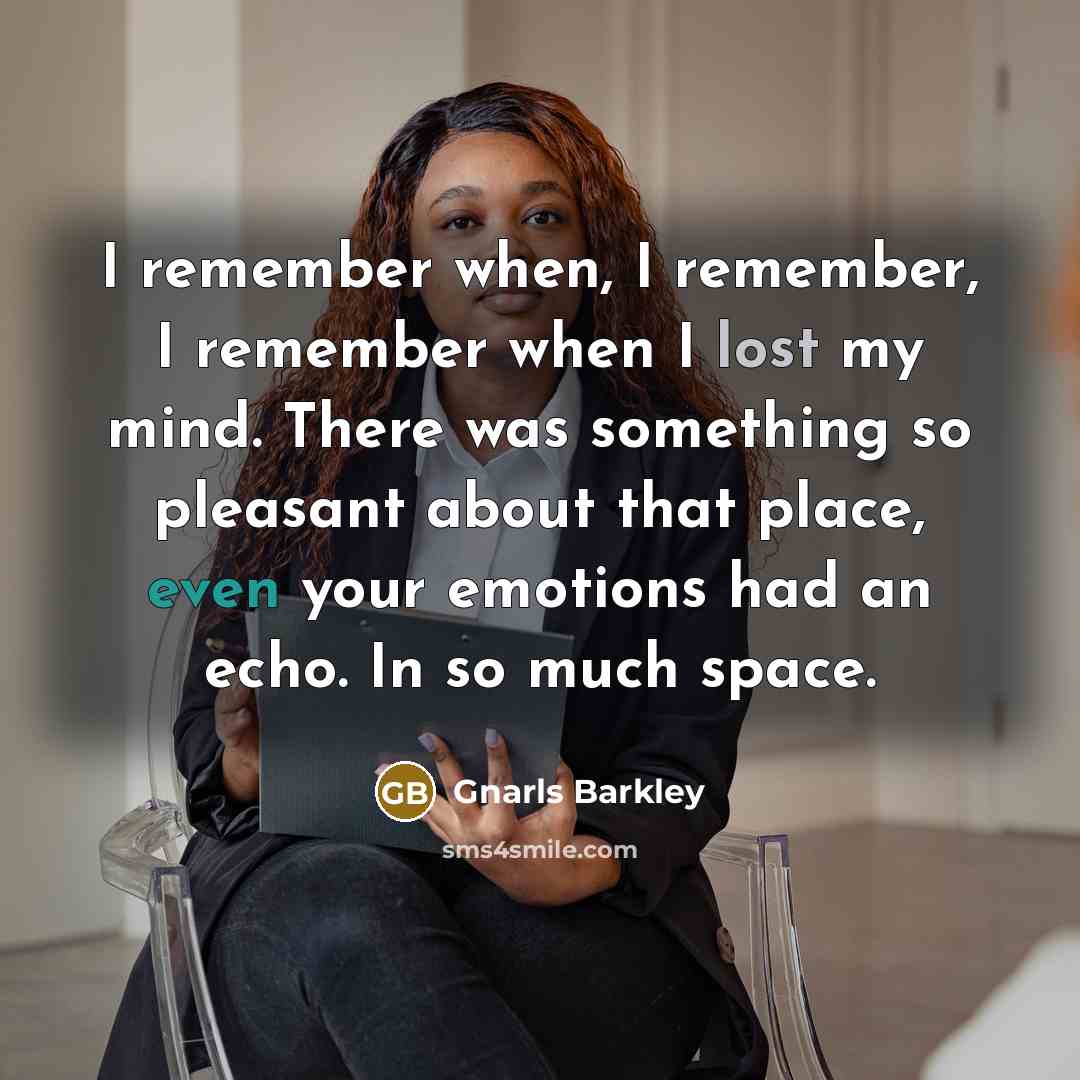 “I remember when, I remember, I remember when I lost my mind. There was something so pleasant about that place, even your emotions had an echo. In so much space.” quote by Gnarls Barkley