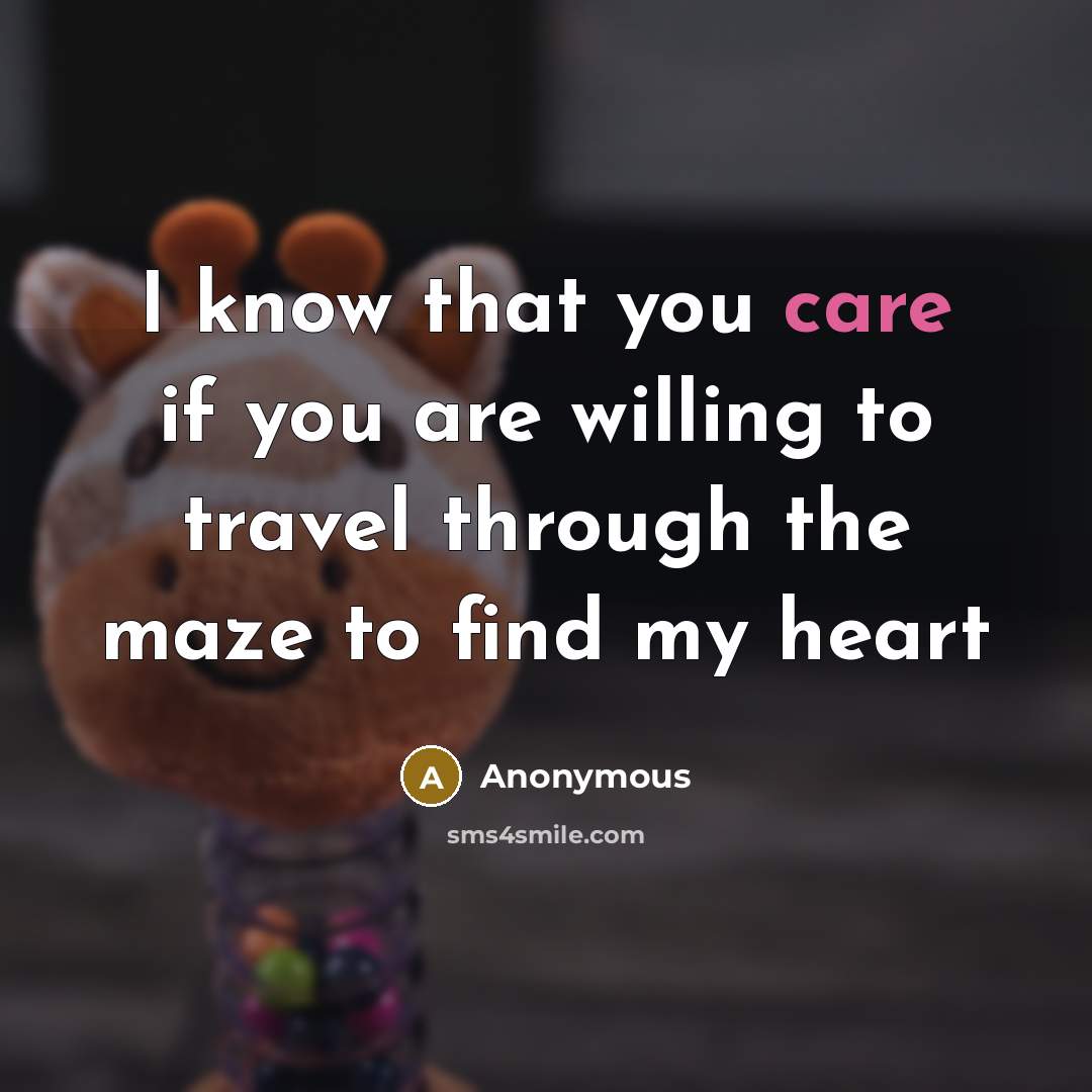 “I know that you care if you are willing to travel through the maze to find my heart” quote by Anonymous