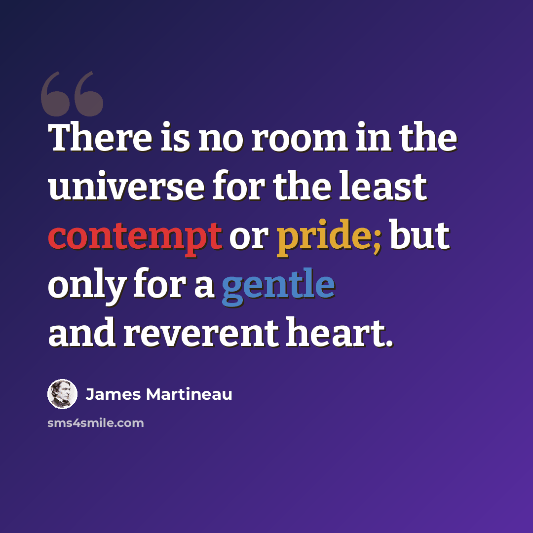 “There is no room in the universe for the least contempt or pride; but only for a gentle and reverent heart.” quote by James Martineau