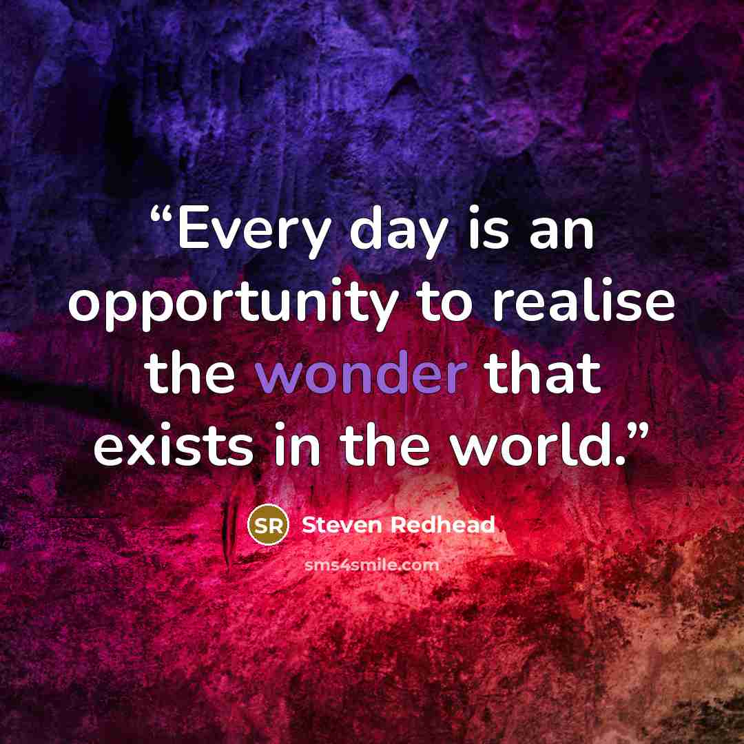 “Every day is an opportunity to realise the wonder that exists in the world.” quote by Steven Redhead