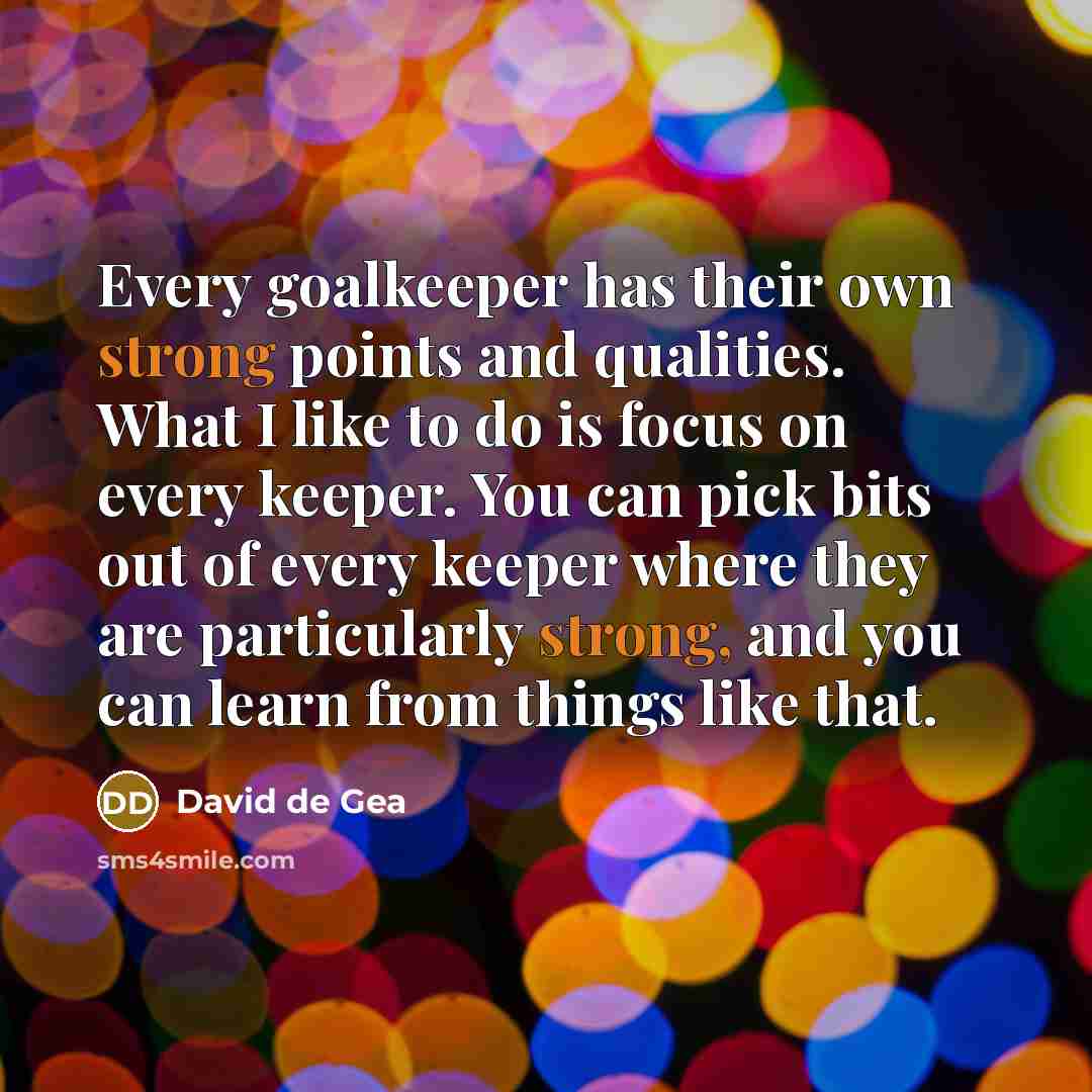 “Every goalkeeper has their own strong points and qualities. What I like to do is focus on every keeper. You can pick bits out of every keeper where they are particularly strong, and you can learn from things like that.” quote by David de Gea