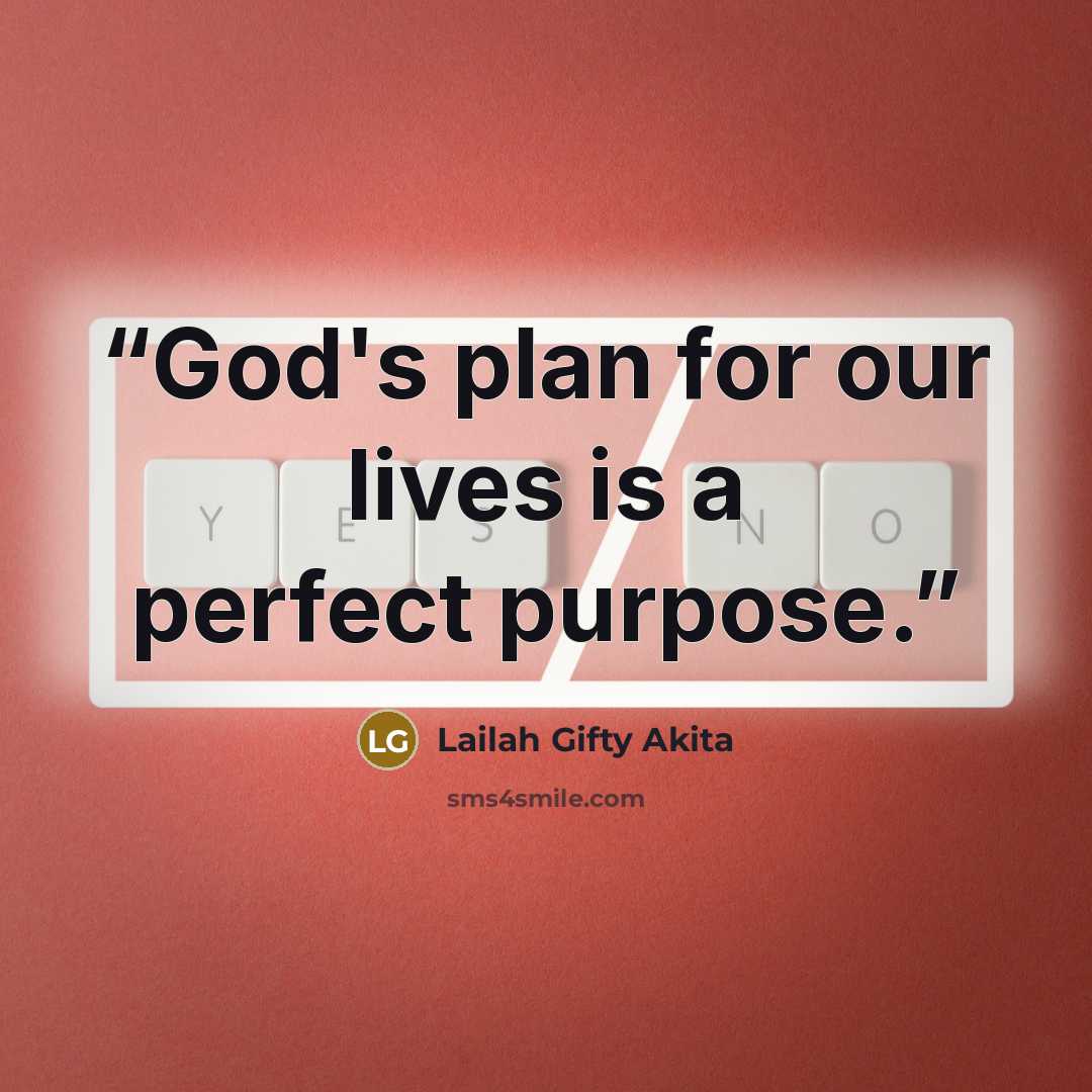 “God's plan for our lives is a perfect purpose.” quote by Lailah Gifty Akita