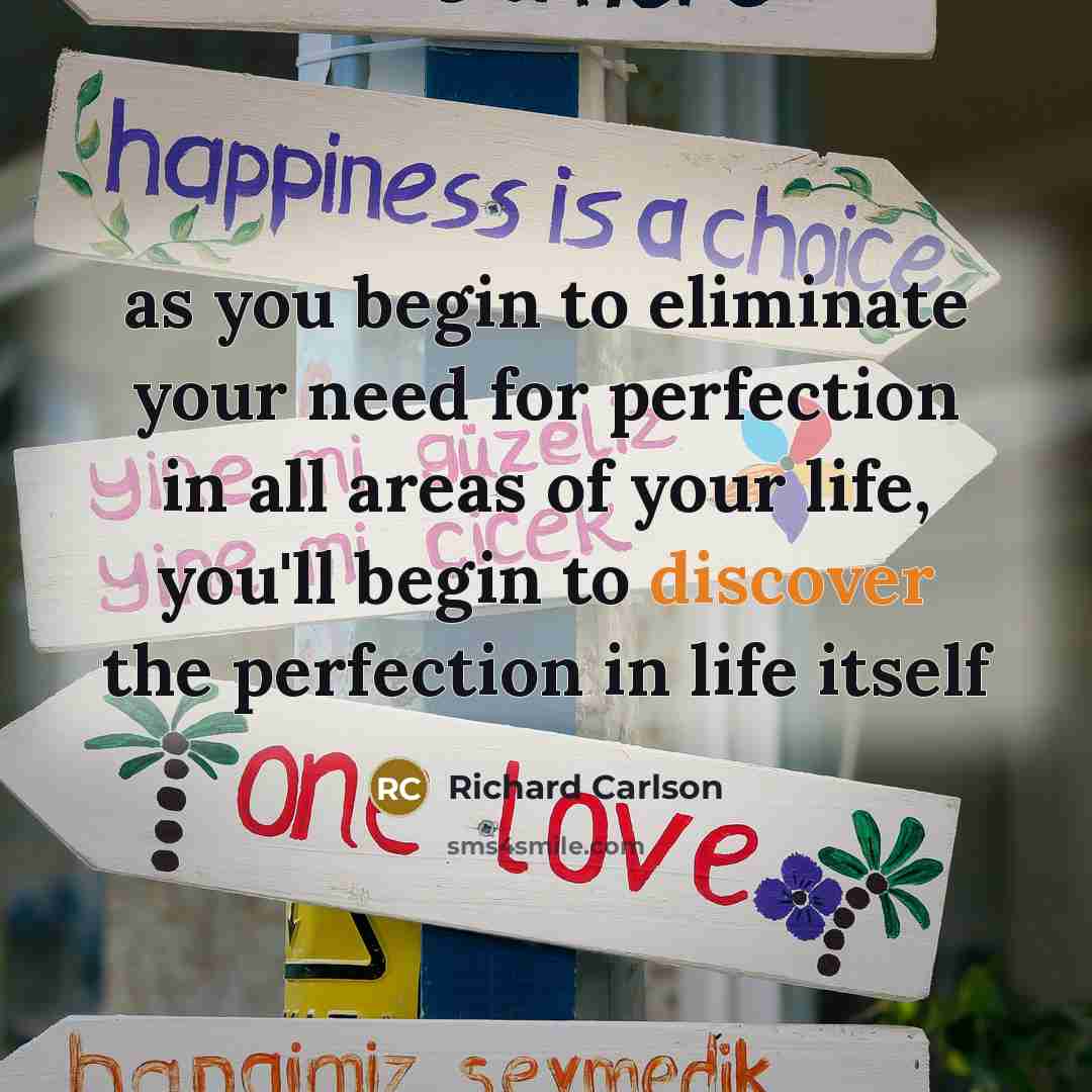 “as you begin to eliminate your need for perfection in all areas of your life, you'll begin to discover the perfection in life itself” quote by Richard Carlson