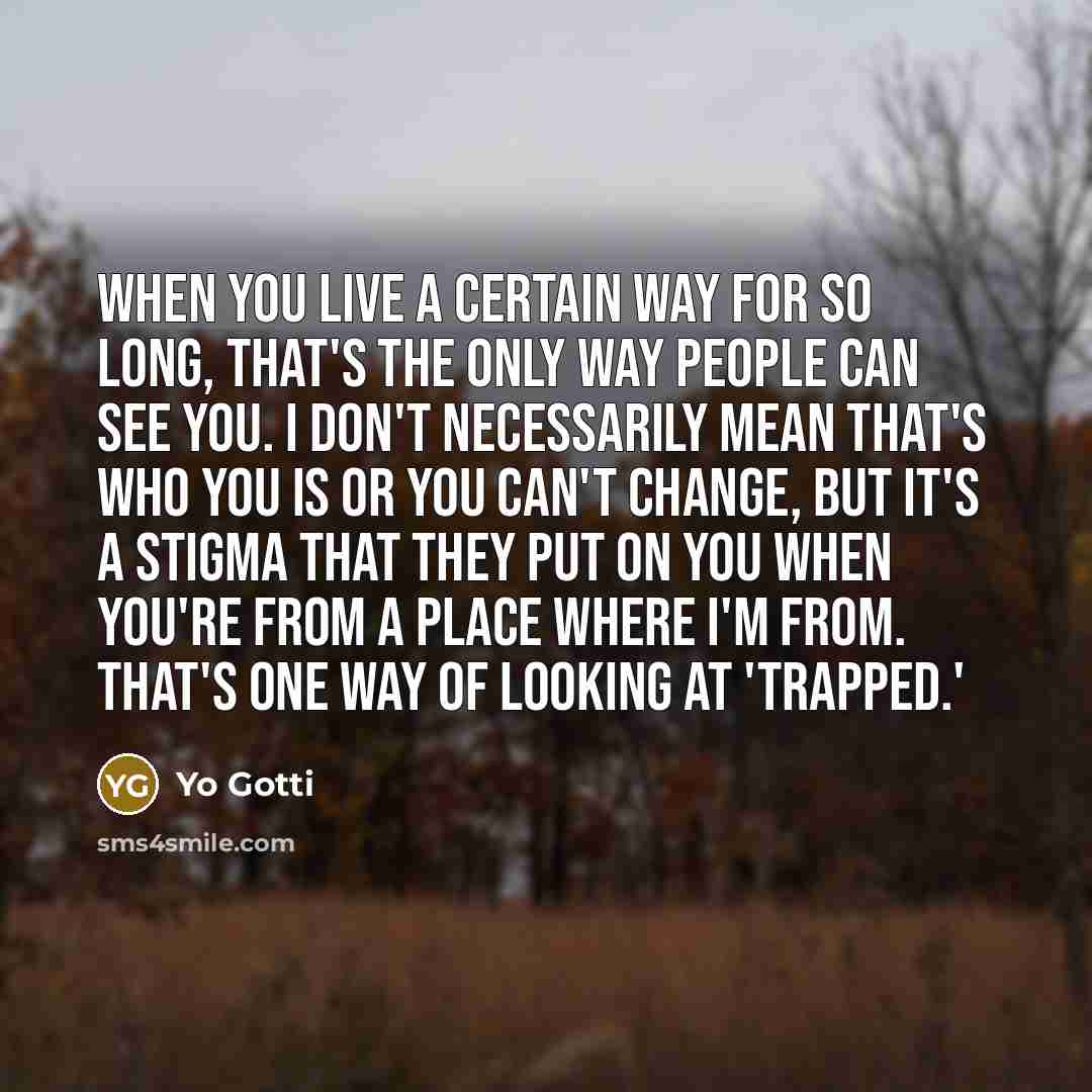 “When you live a certain way for so long, that's the only way people can see you. I don't necessarily mean that's who you is or you can't change, but it's a stigma that they put on you when you're from a place where I'm from. That's one way of looking at 'Trapped.'” quote by Yo Gotti