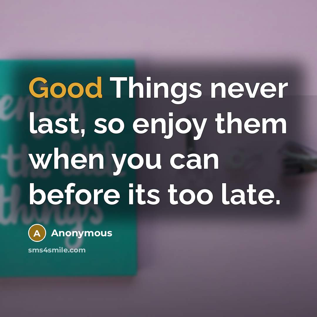 “Good Things never last, so enjoy them when you can before its too late.” quote by Anonymous