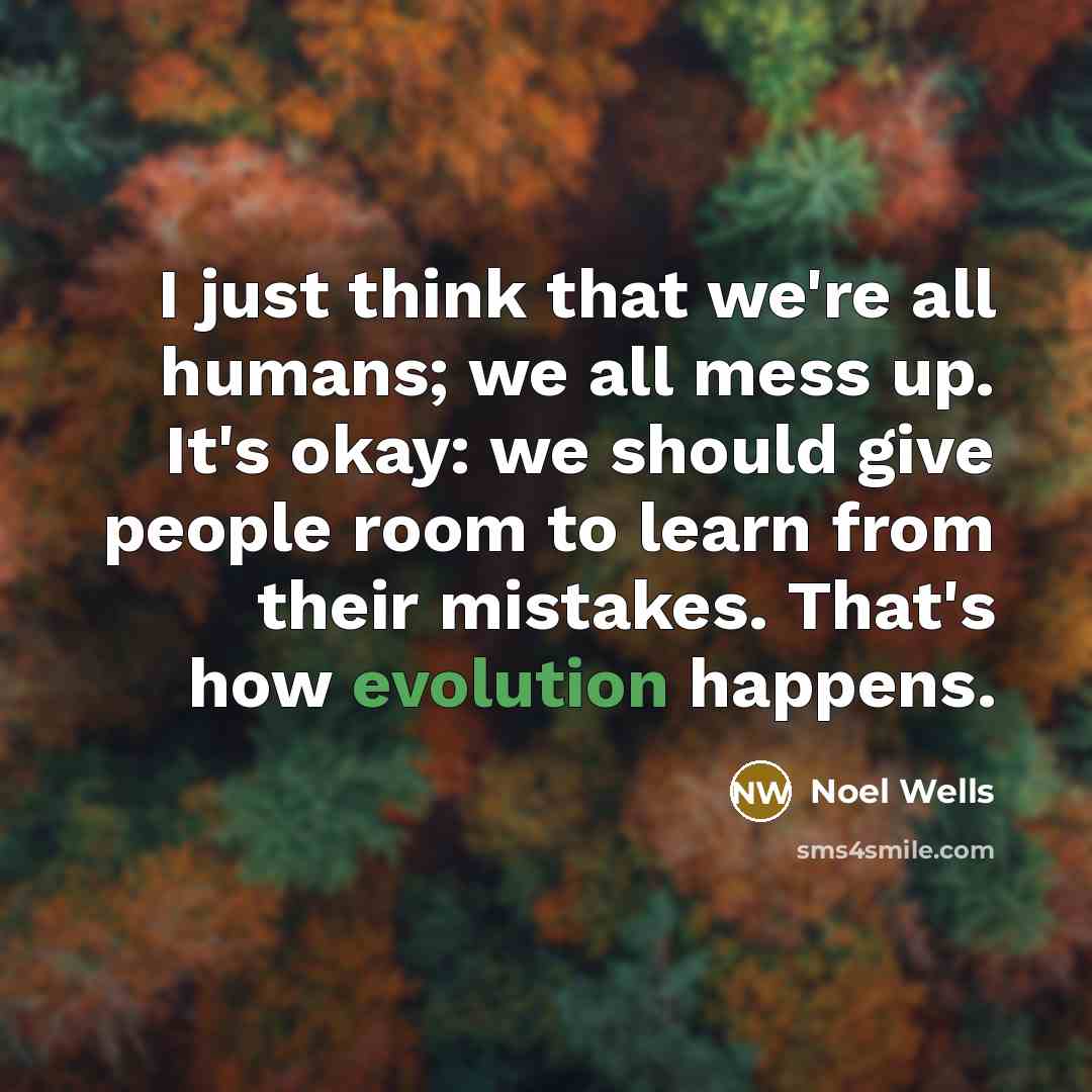 “I just think that we're all humans; we all mess up. It's okay: we should give people room to learn from their mistakes. That's how evolution happens.” quote by Noel Wells