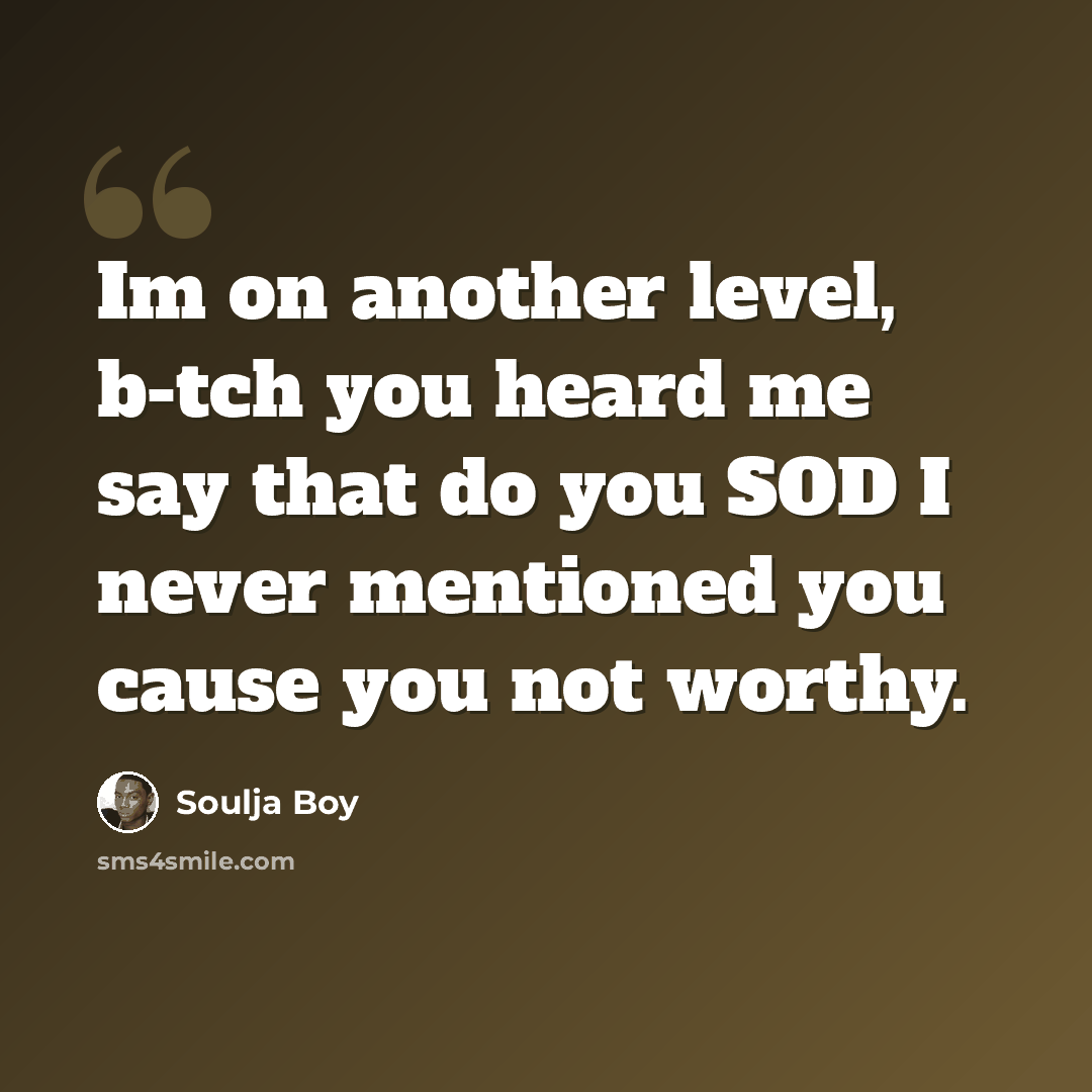 “Im on another level, b-tch you heard me say that do you SOD I never mentioned you cause you not worthy.” quote by Soulja Boy