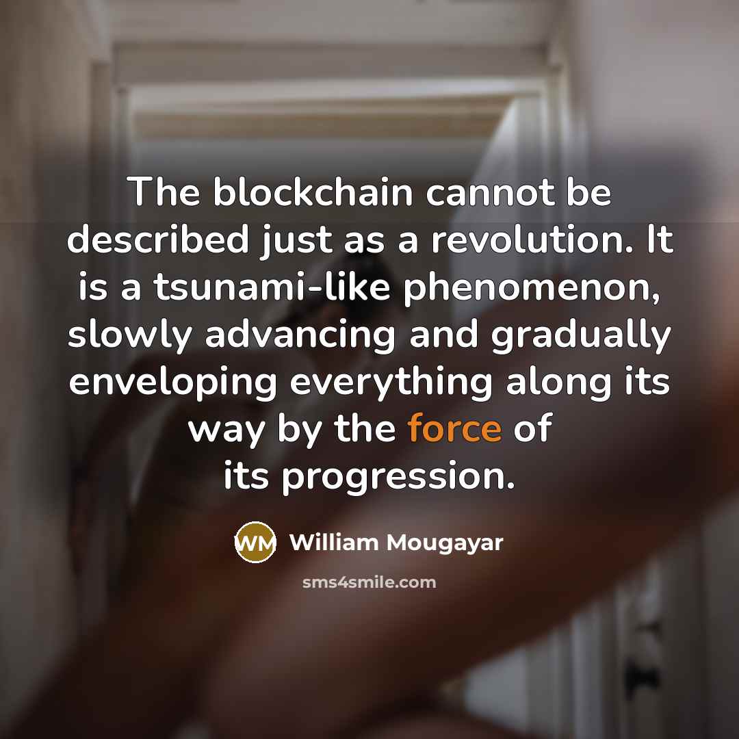 “The blockchain cannot be described just as a revolution. It is a tsunami-like phenomenon, slowly advancing and gradually enveloping everything along its way by the force of its progression.” quote by William Mougayar