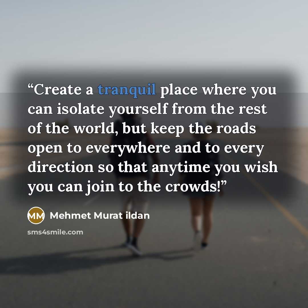 “Create a tranquil place where you can isolate yourself from the rest of the world, but keep the roads open to everywhere and to every direction so that anytime you wish you can join to the crowds!” quote by Mehmet Murat ildan