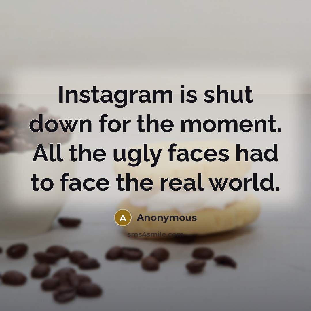 “Instagram is shut down for the moment. All the ugly faces had to face the real world.” quote by Anonymous