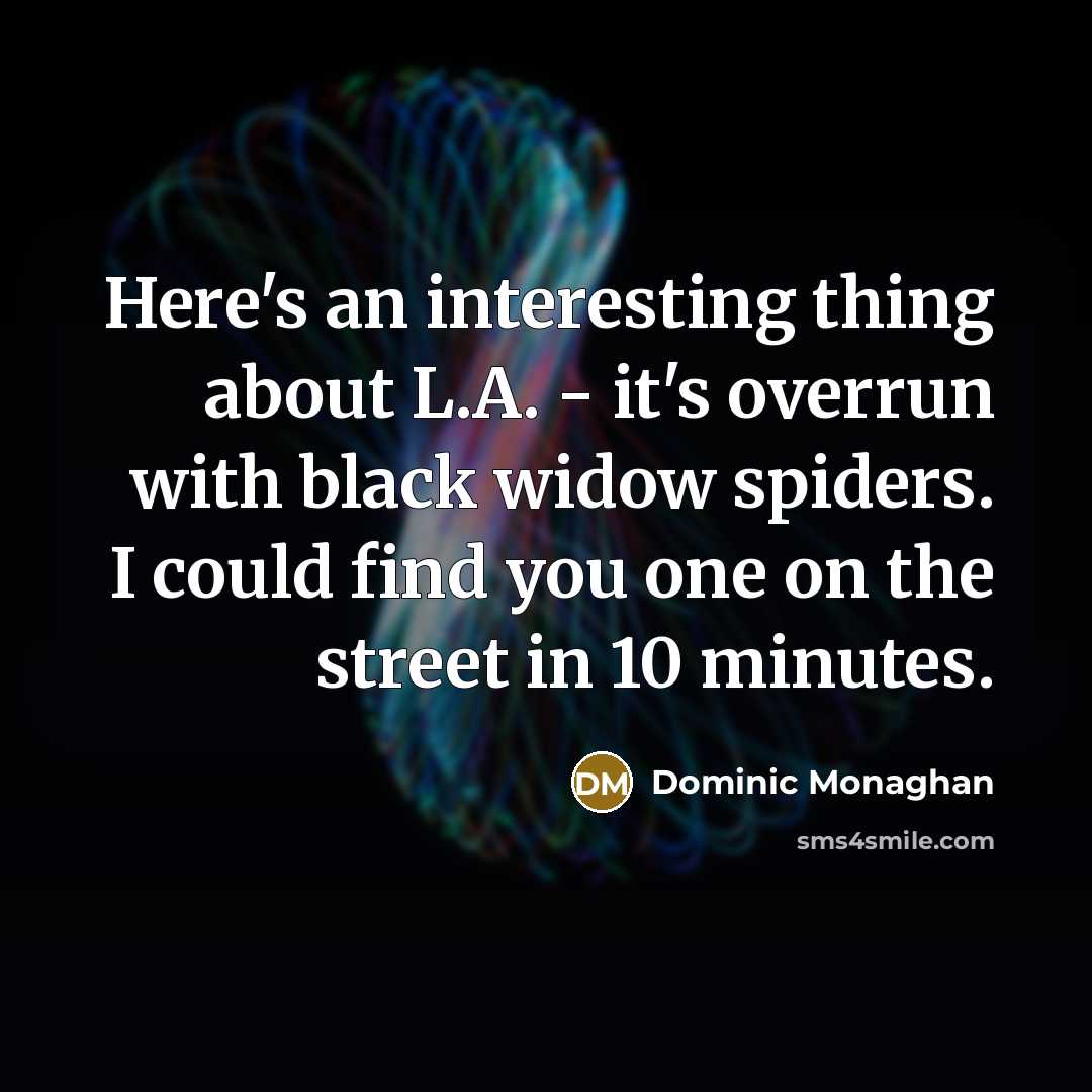 “Here's an interesting thing about L.A. - it's overrun with black widow spiders. I could find you one on the street in 10 minutes.” quote by Dominic Monaghan