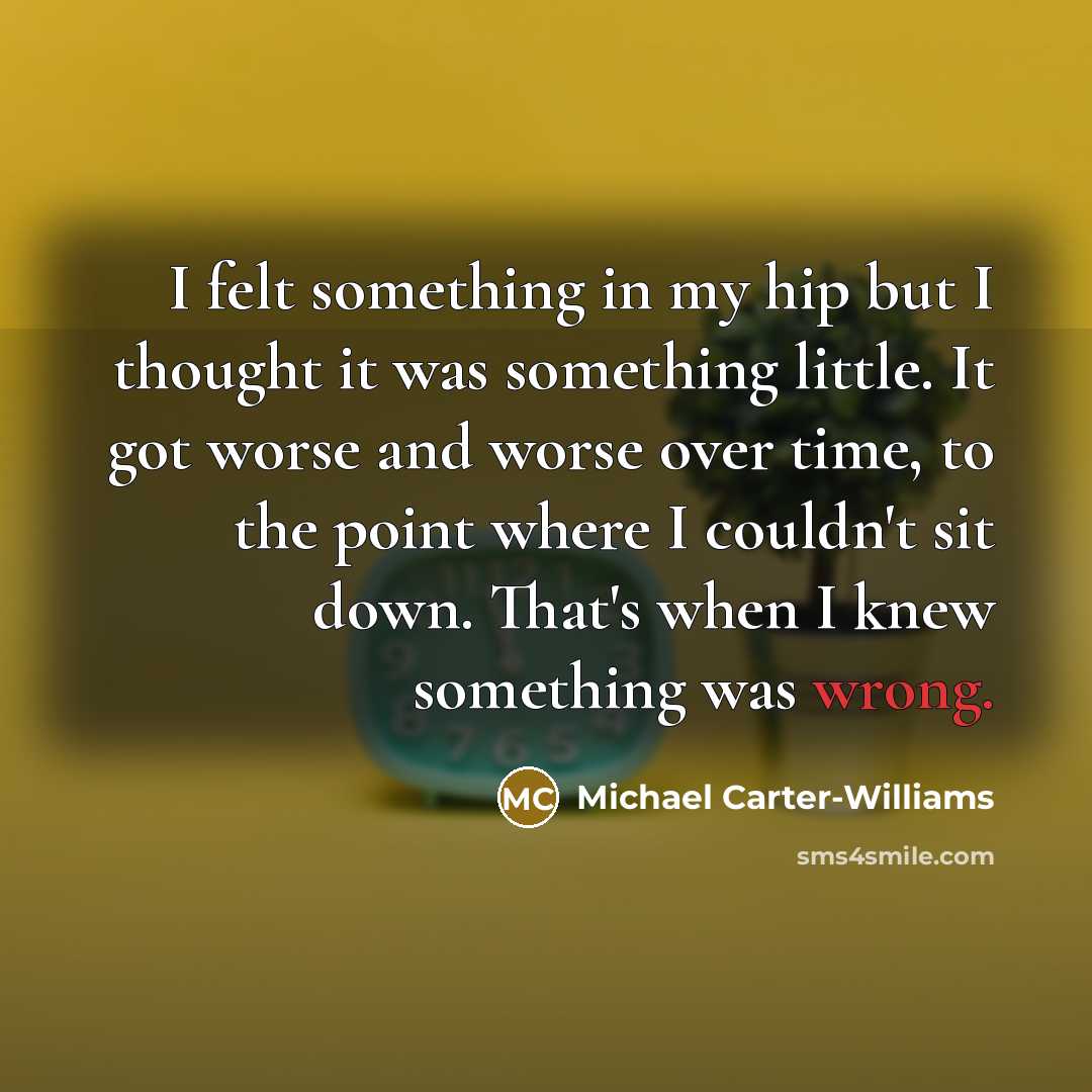 “I felt something in my hip but I thought it was something little. It got worse and worse over time, to the point where I couldn't sit down. That's when I knew something was wrong.” quote by Michael Carter-Williams