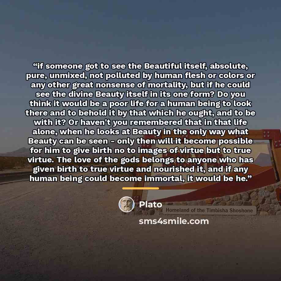 “if someone got to see the Beautiful itself, absolute, pure, unmixed, not polluted by human flesh or colors or any other great nonsense of mortality, but if he could see the divine Beauty itself in its one form? Do you think it would be a poor life for a human being to look there and to behold it…” quote by Plato