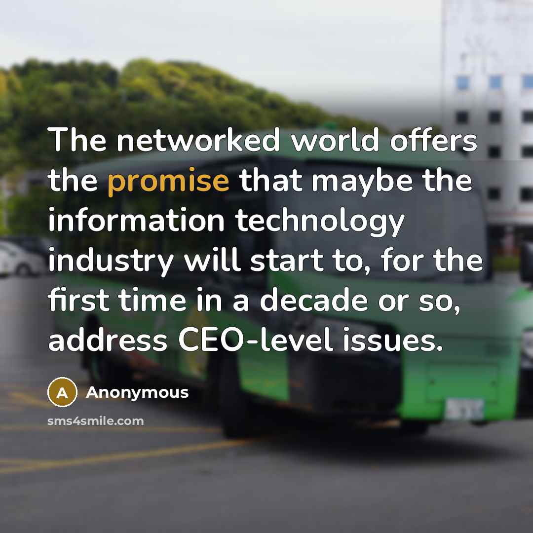 “The networked world offers the promise that maybe the information technology industry will start to, for the first time in a decade or so, address CEO-level issues.” quote by Anonymous