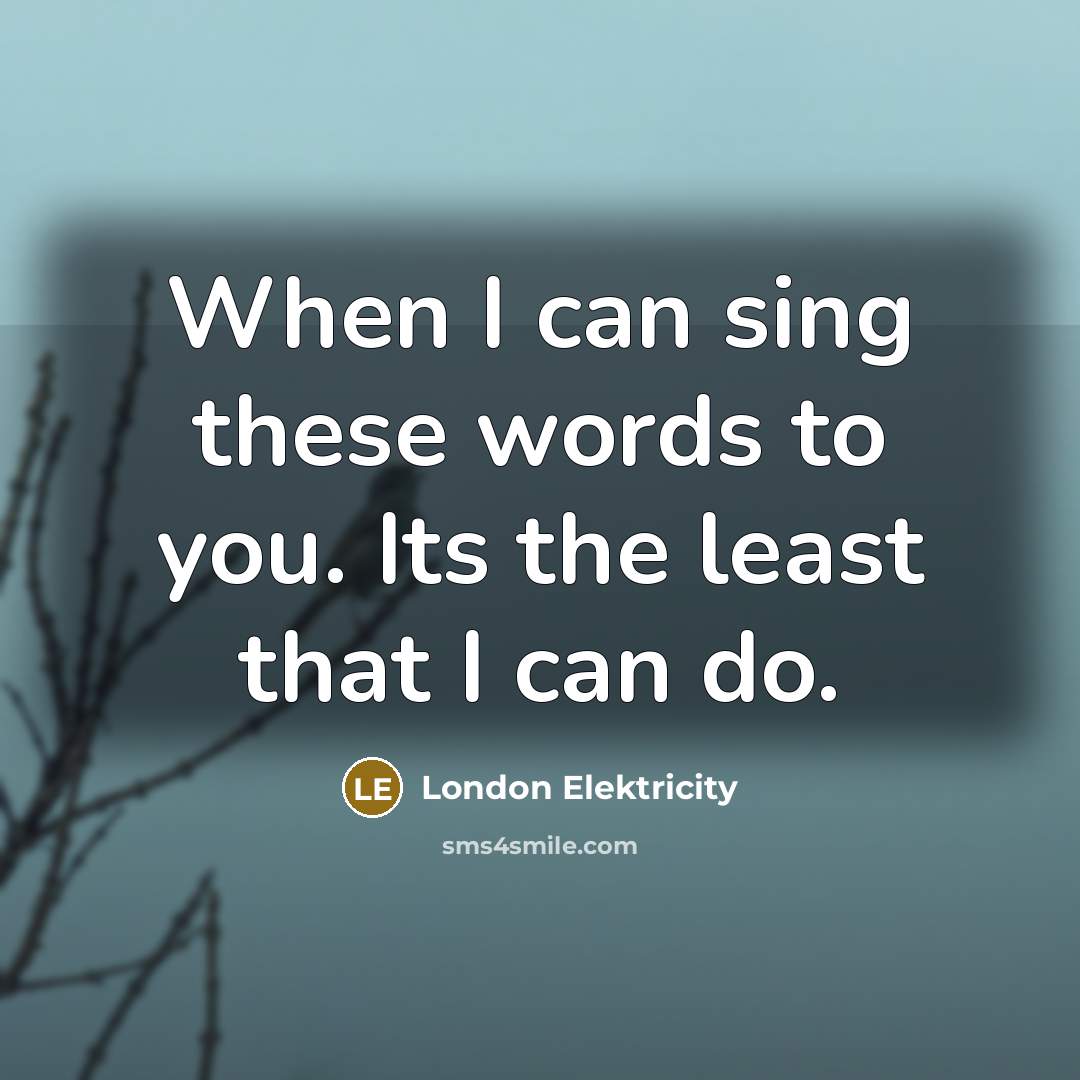 “When I can sing these words to you. Its the least that I can do.” quote by London Elektricity