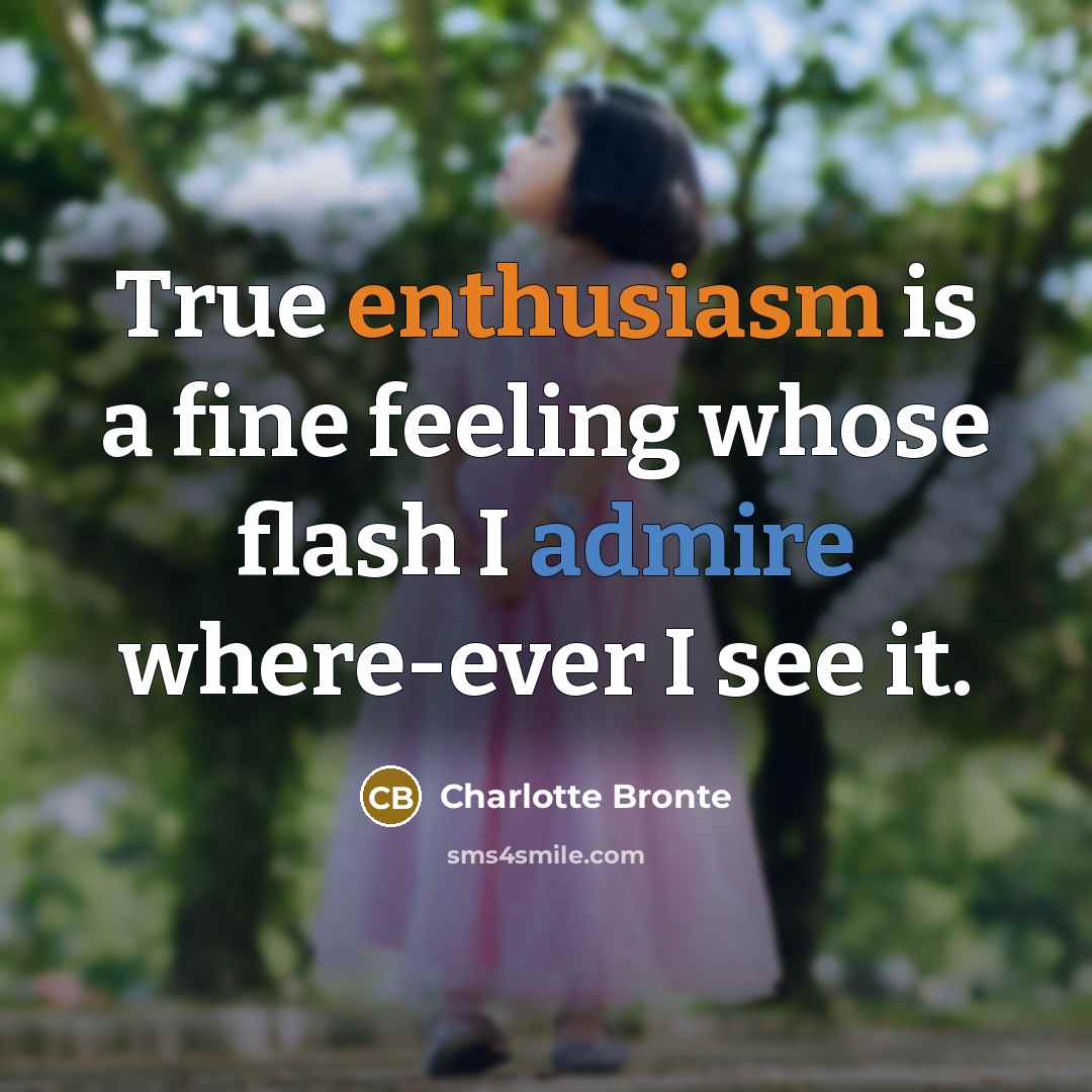 “True enthusiasm is a fine feeling whose flash I admire where-ever I see it.” quote by Charlotte Bronte