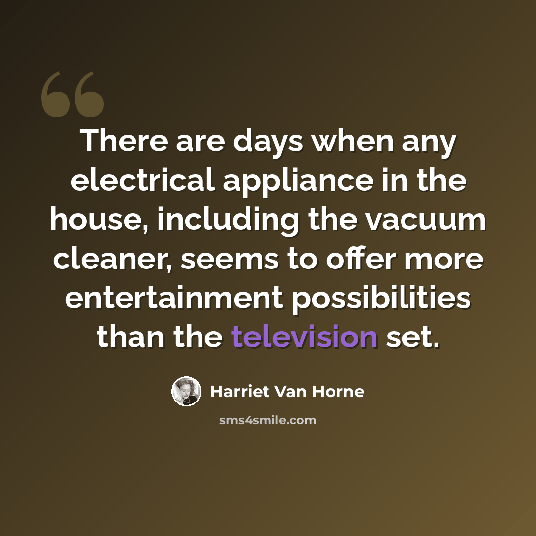 “There are days when any electrical appliance in the house, including the vacuum cleaner, seems to offer more entertainment possibilities than the television set.” quote by Harriet Van Horne