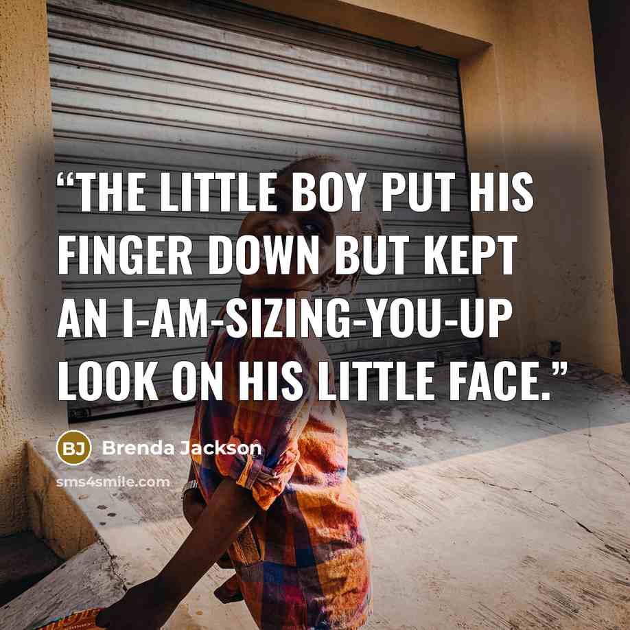 “The little boy put his finger down but kept an I-am-sizing-you-up look on his little face.” quote by Brenda Jackson