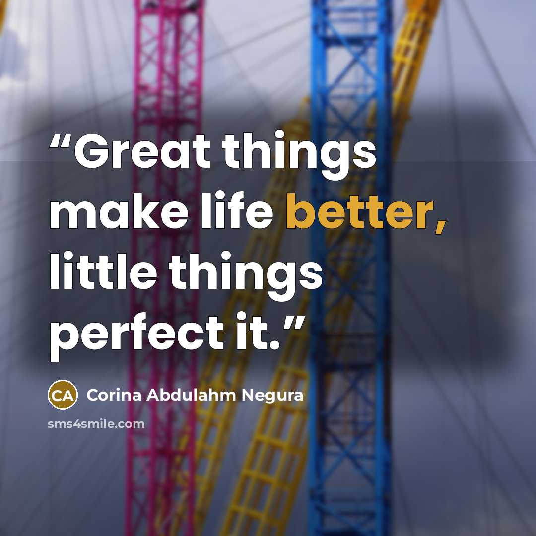“Great things make life better, little things perfect it.” quote by Corina Abdulahm Negura