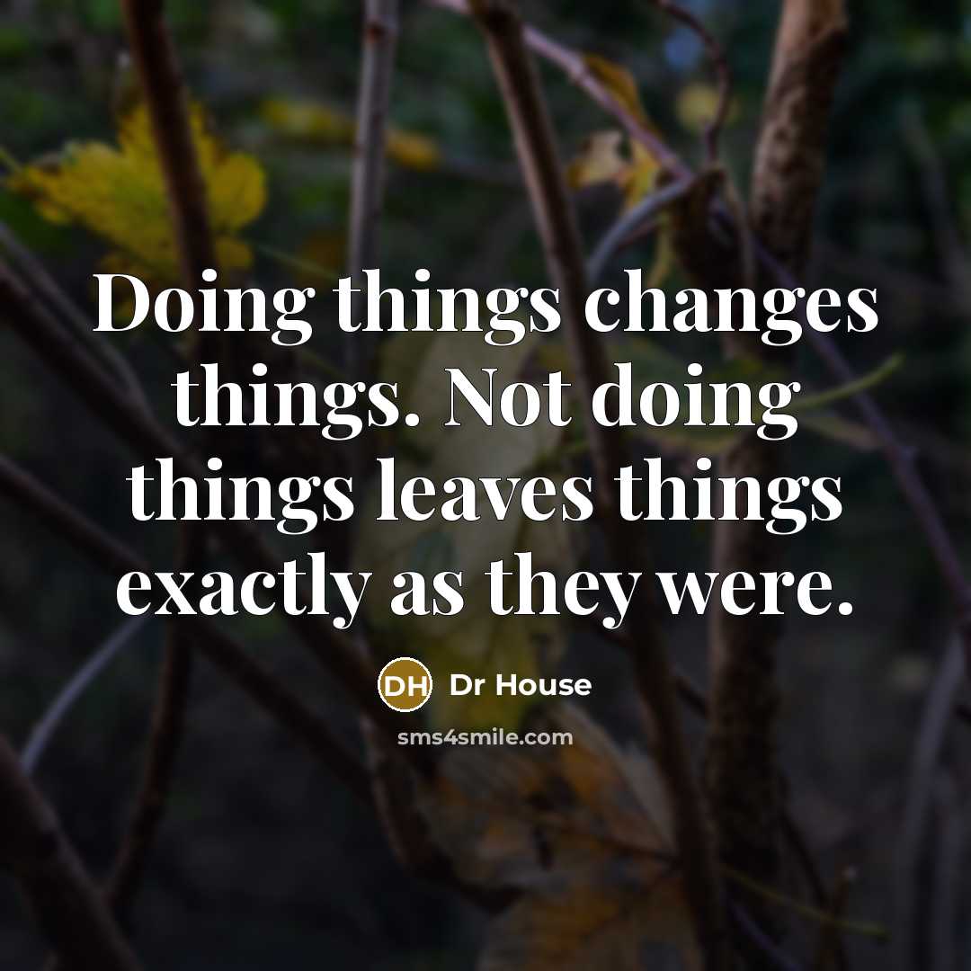 “Doing things changes things. Not doing things leaves things exactly as they were.” quote by Dr House