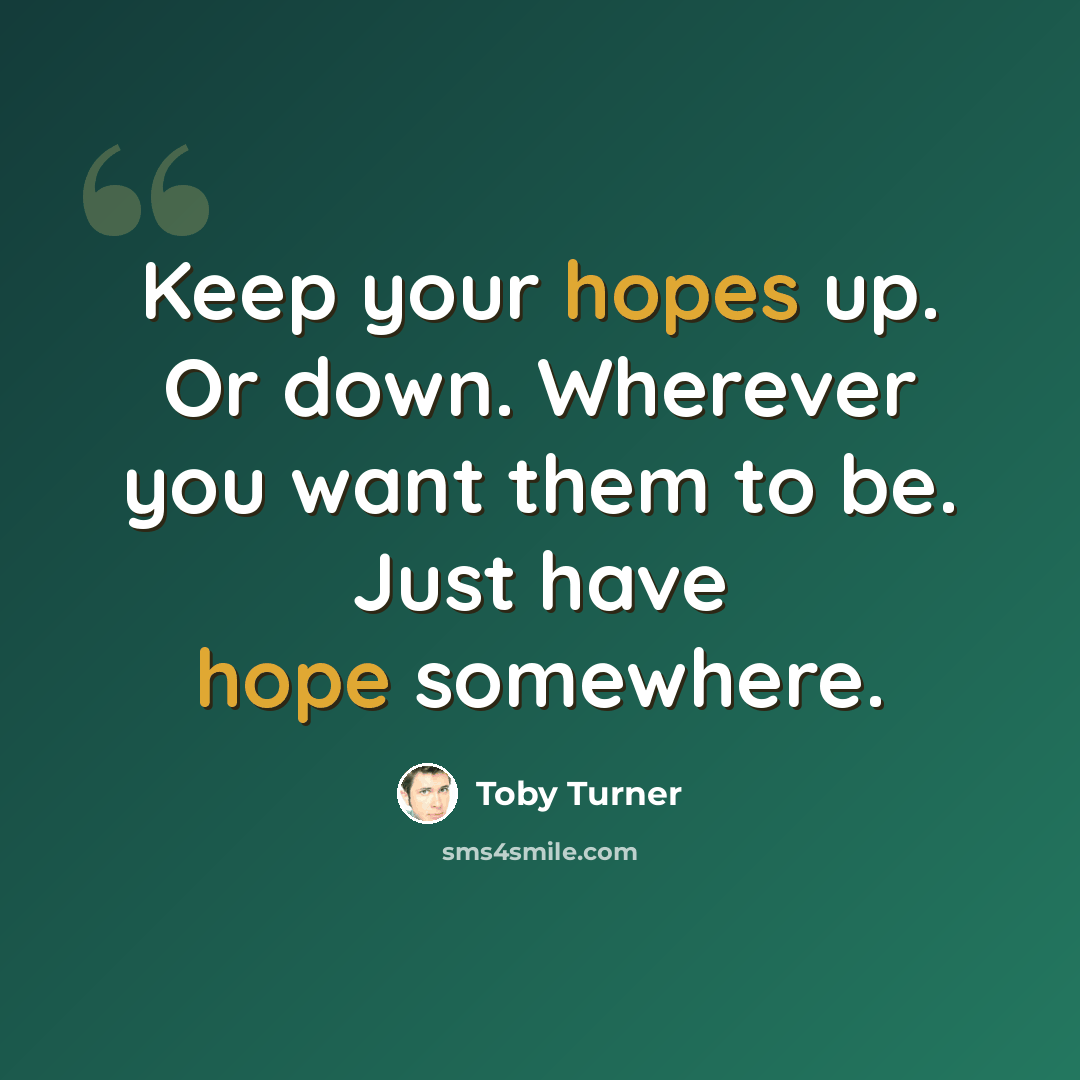 “Keep your hopes up. Or down. Wherever you want them to be. Just have hope somewhere.” quote by Toby Turner