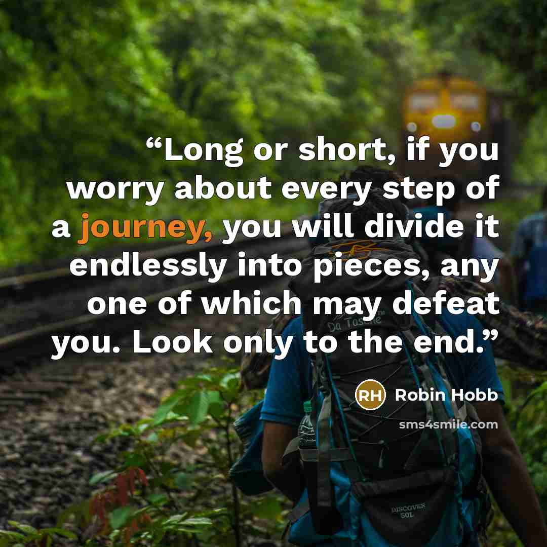 “Long or short, if you worry about every step of a journey, you will divide it endlessly into pieces, any one of which may defeat you. Look only to the end.” quote by Robin Hobb