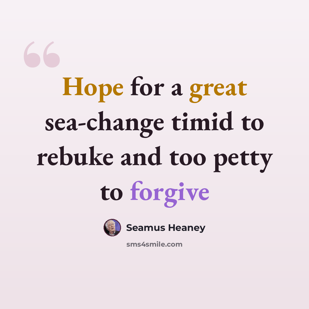 “Hope for a great sea-change timid to rebuke and too petty to forgive” quote by Seamus Heaney