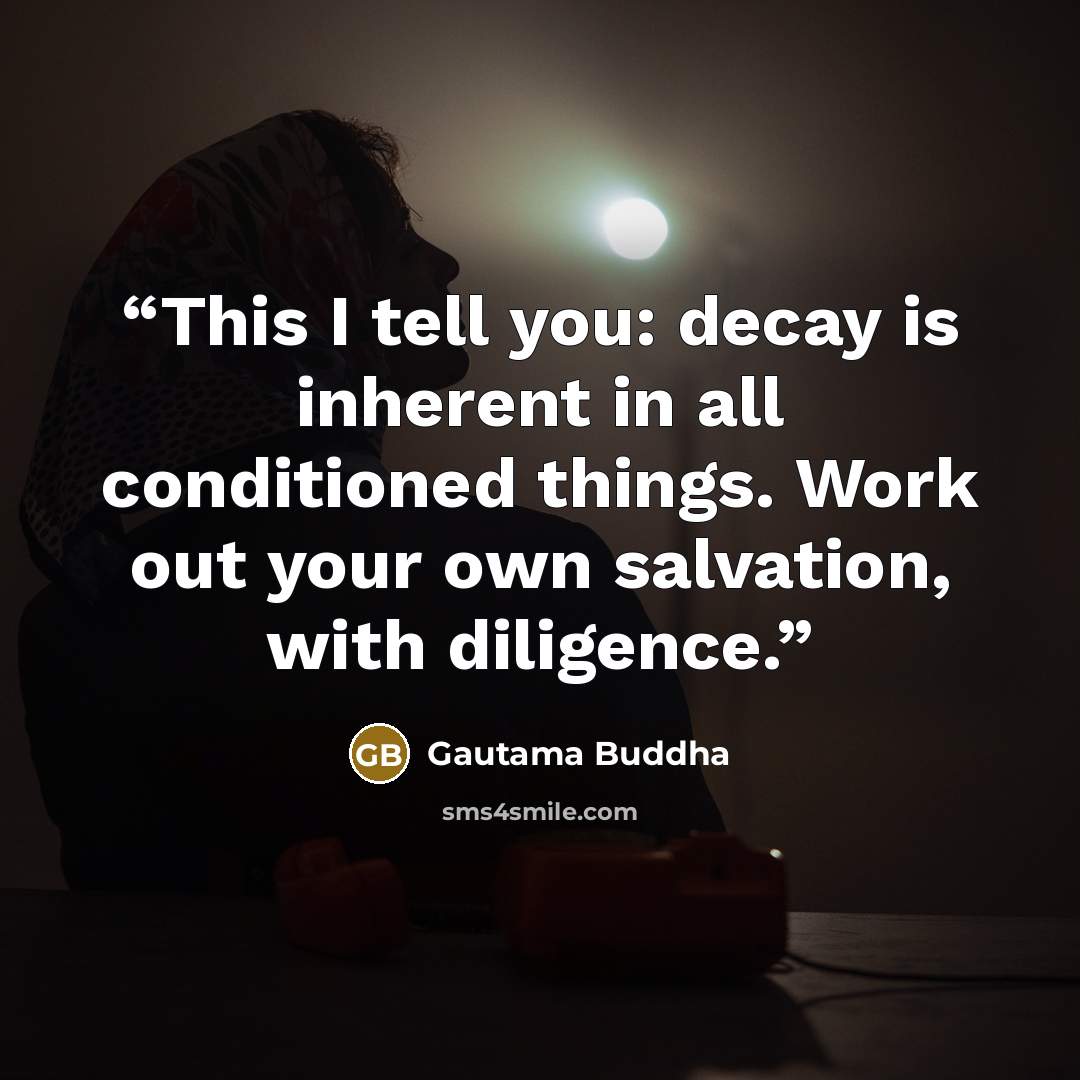 “This I tell you: decay is inherent in all conditioned things. Work out your own salvation, with diligence.” quote by Gautama Buddha