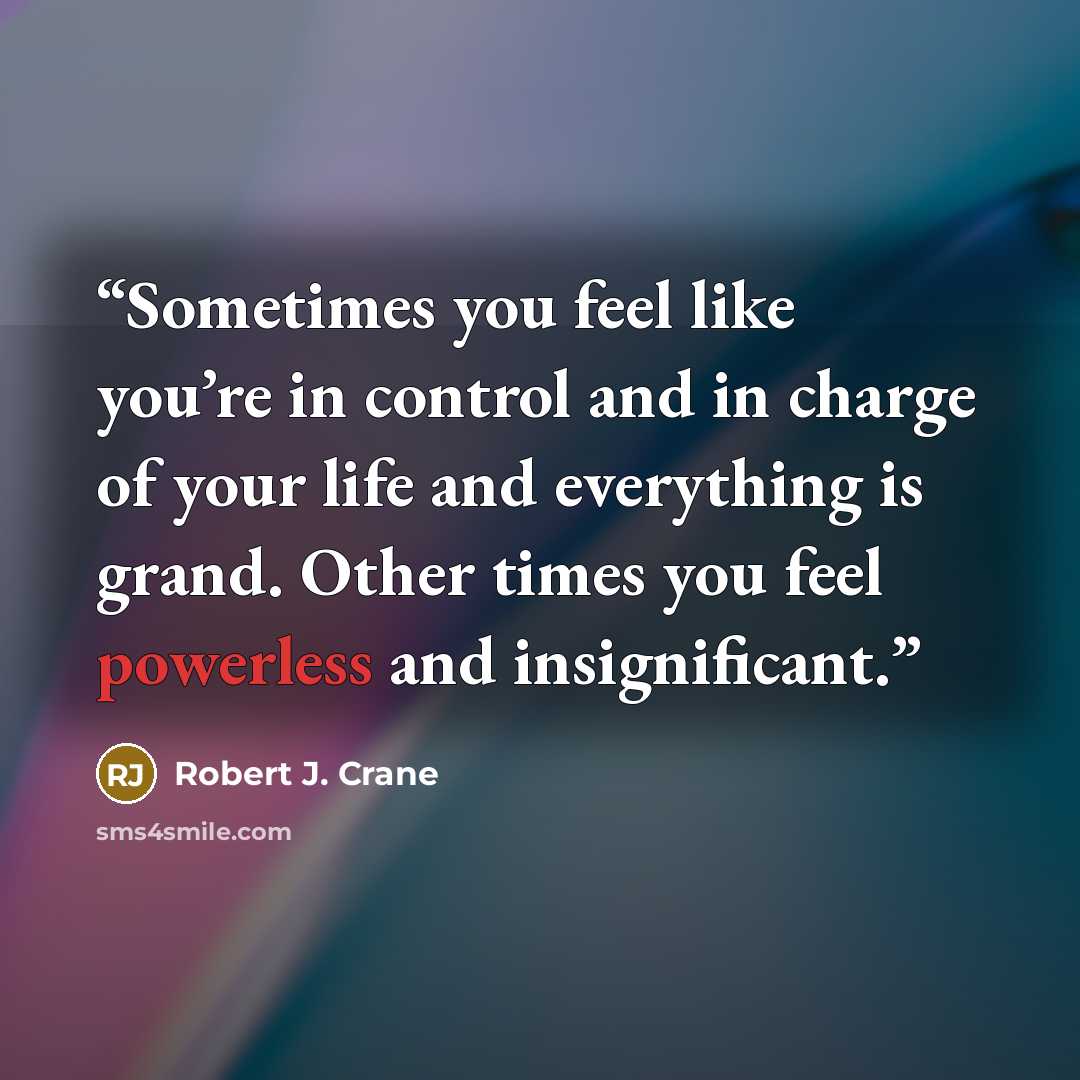 “Sometimes you feel like you’re in control and in charge of your life and everything is grand. Other times you feel powerless and insignificant.” quote by Robert J. Crane