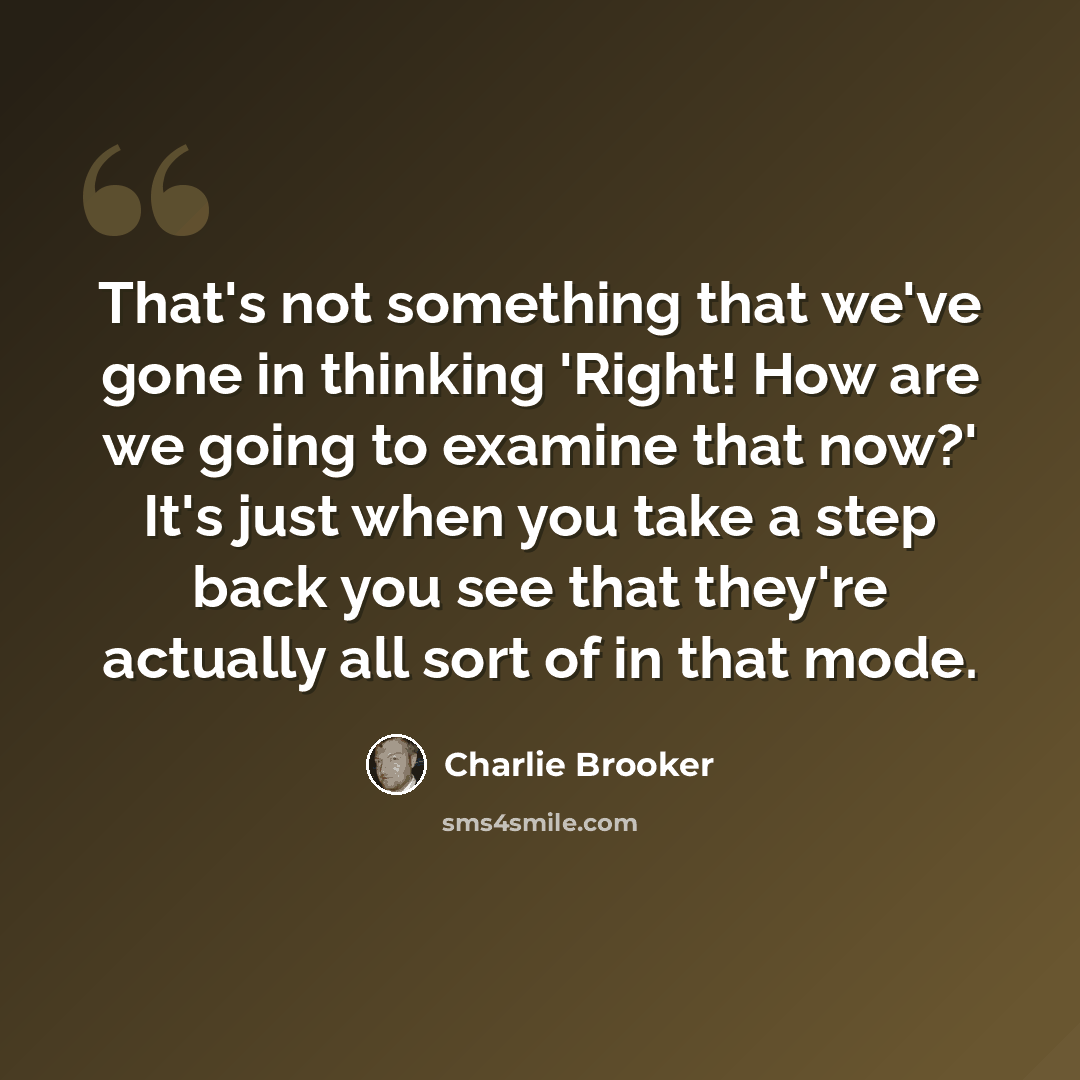 “That's not something that we've gone in thinking 'Right! How are we going to examine that now?' It's just when you take a step back you see that they're actually all sort of in that mode.” quote by Charlie Brooker